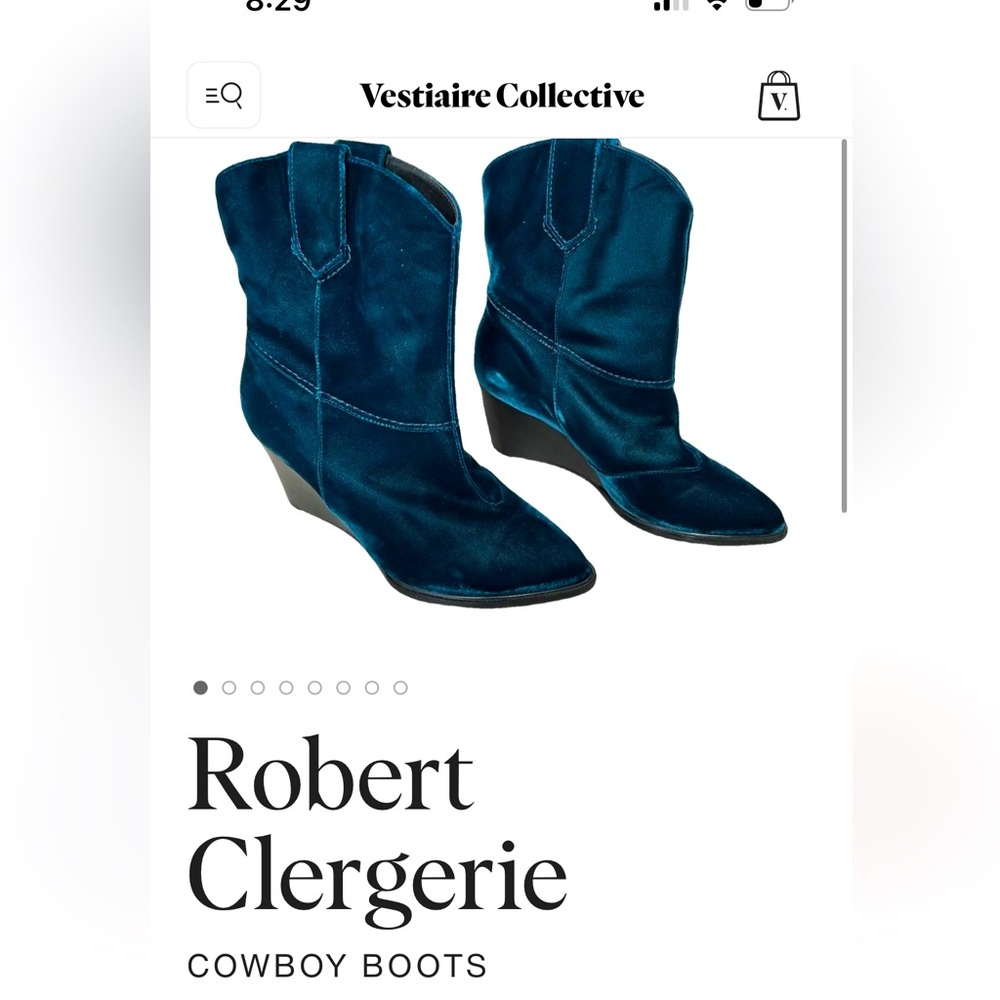 Robert Clergerie Paris Wedge Velvet Booties Blue Green